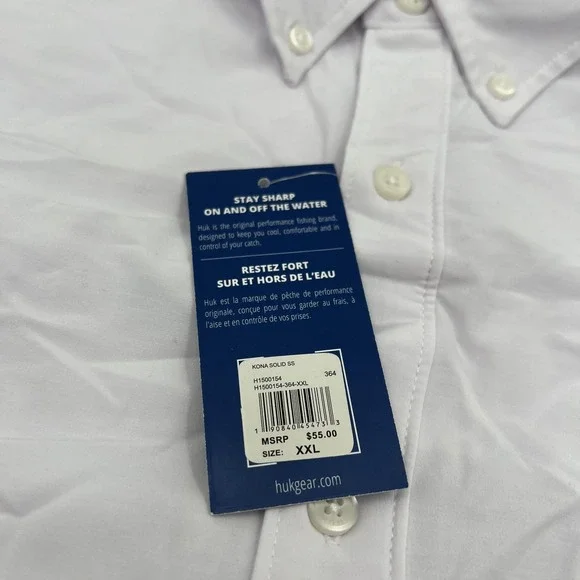 HUK Kona Fishing Hook Performance Shirt Men 2XL White SS Button Up NEW *FLAW - Picture 10 of 13
